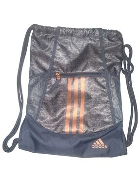 adidas Gray Drawstring Backpack with Rose Gold Stripes